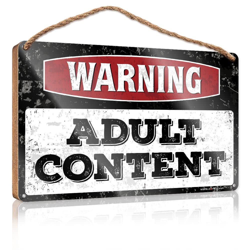 FZFN Hanging Plaque Wooden Warning Adult Content Wooden Sign Front Porch Decor Gifts For The Office(23X35CM)