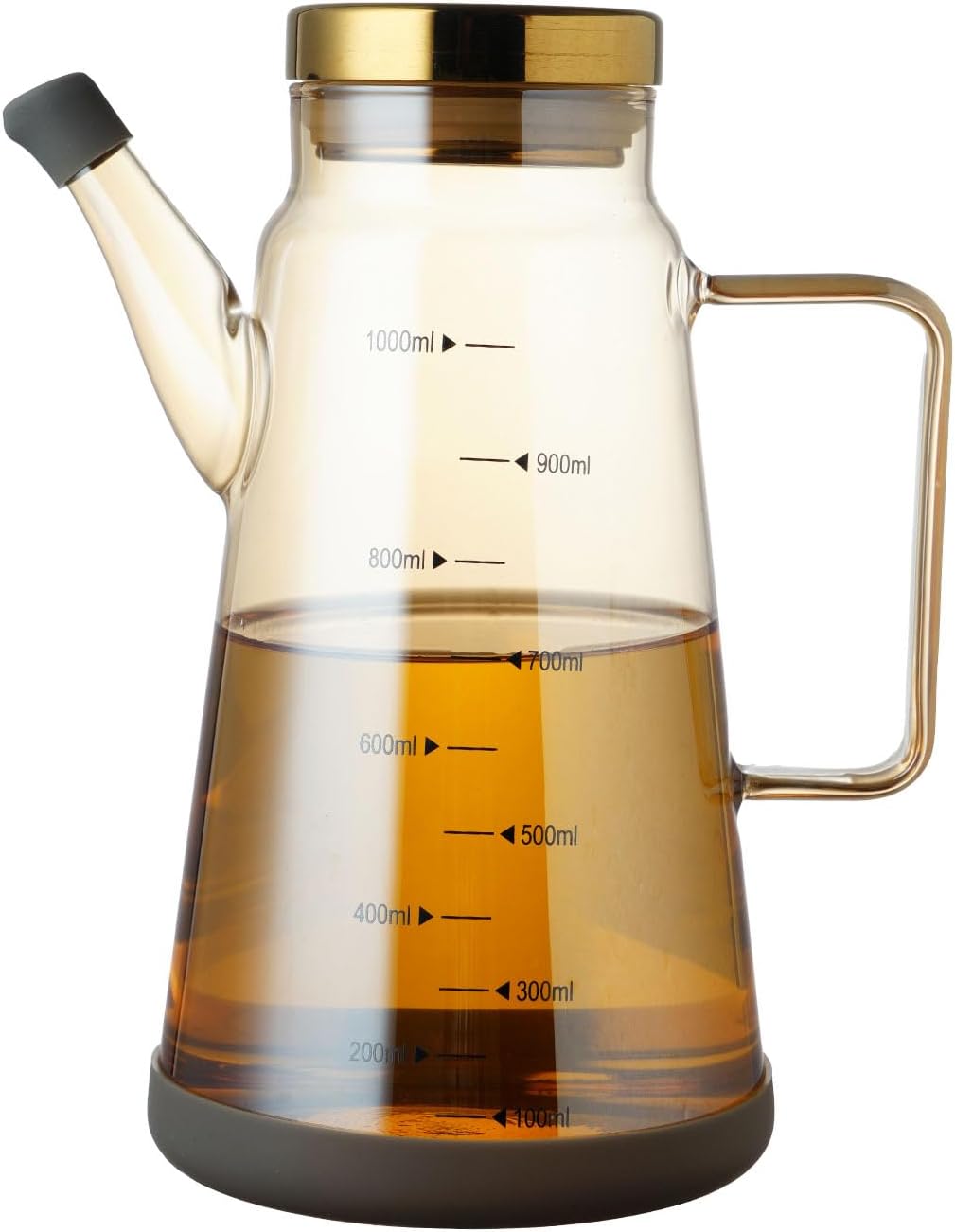 Glass Oil and Vinegar Dispenser with Stainless Steel Lid, No Drip Kitchen 34Oz Liquid Container, Large Cruet (Champagne, 1000ml)