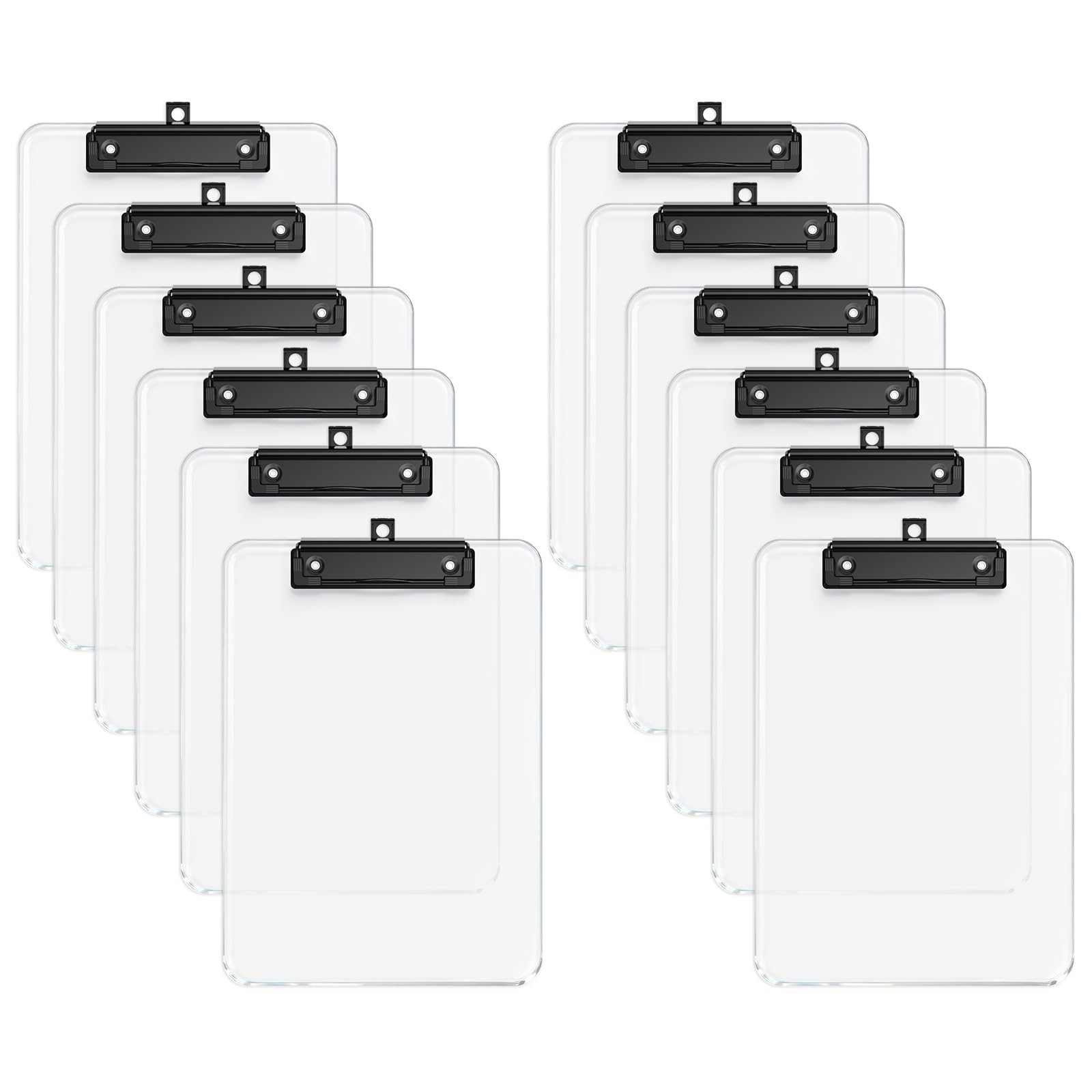 Zoenley A4 Plastic Clipboard Set of 12, Clear 12.5 x 9 Letter Size for Classroom, Students, Teacher, Nurse, A4 Transparent 8.5 x 11 Clip Board with Low Profile Black Clip, Office & School Supplies