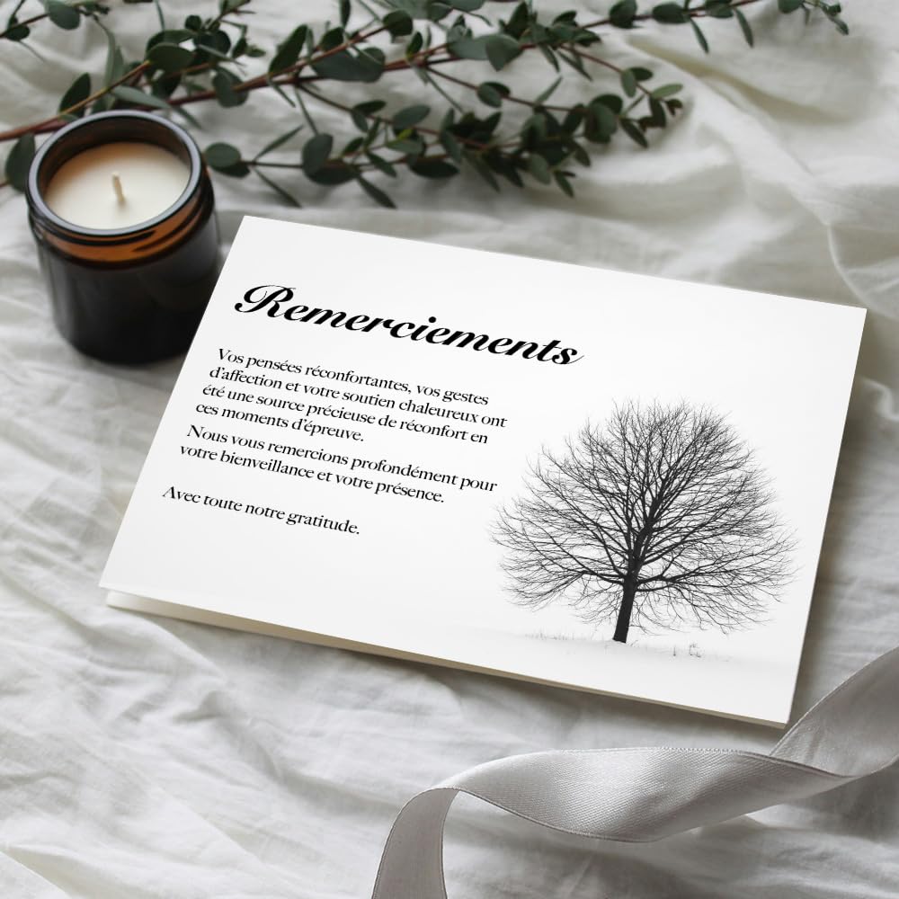 UTTSCHEID Lot de 50 Cartes Remerciement Deuil A6 (10,5 x 14,8 cm) avec Enveloppes Arbre d’hiver