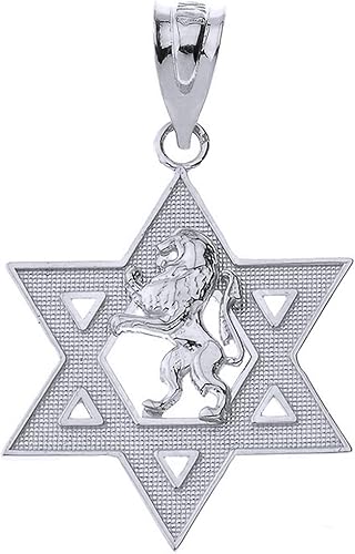 Miniatura 4 de Colgante hebreo de oro de 14 quilates con diseño de león de Judá Magen David Star