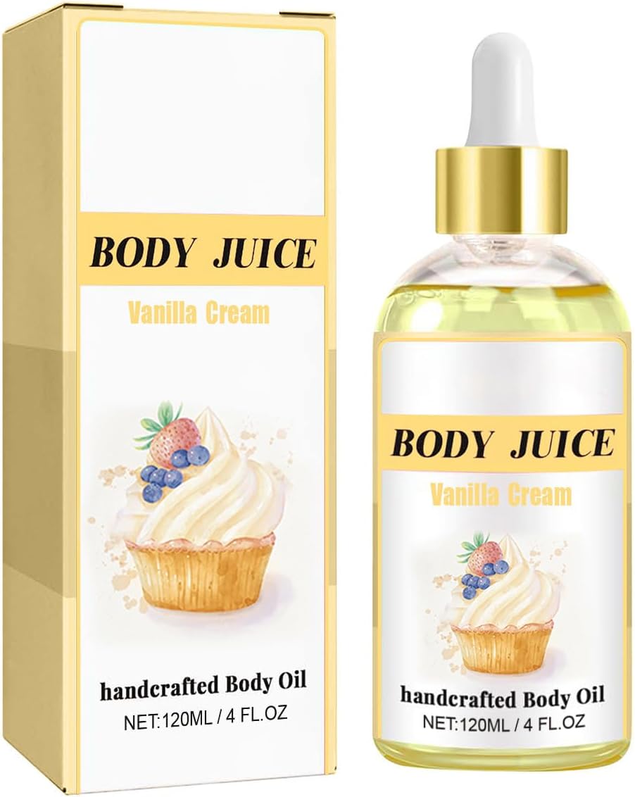 Body Juice Oil Peach Perfect,Vanilla Cream/Lemon/Mango/Cinnamon Bun/Cake/Body Oil For Women,Firm And Moisturize Skin (Vanilla Cream, 1PCS)