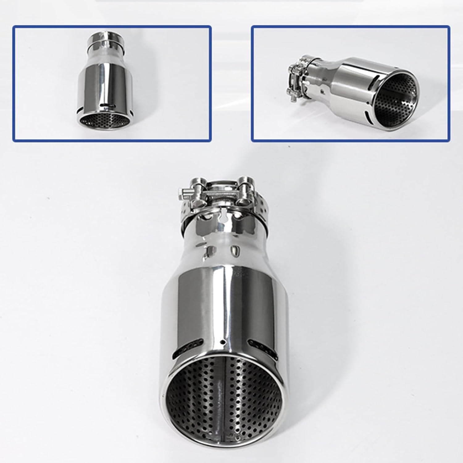 Vechkom 2.5" Exhaust Tip 2.5" Inlet 3.5" Outlet 6.5" Length Chrome Muffler Tail Pipe Tip with Drain Holes Universal Fit for Car Truck Diesel Clamp-On Stainless Steel Polished Silver