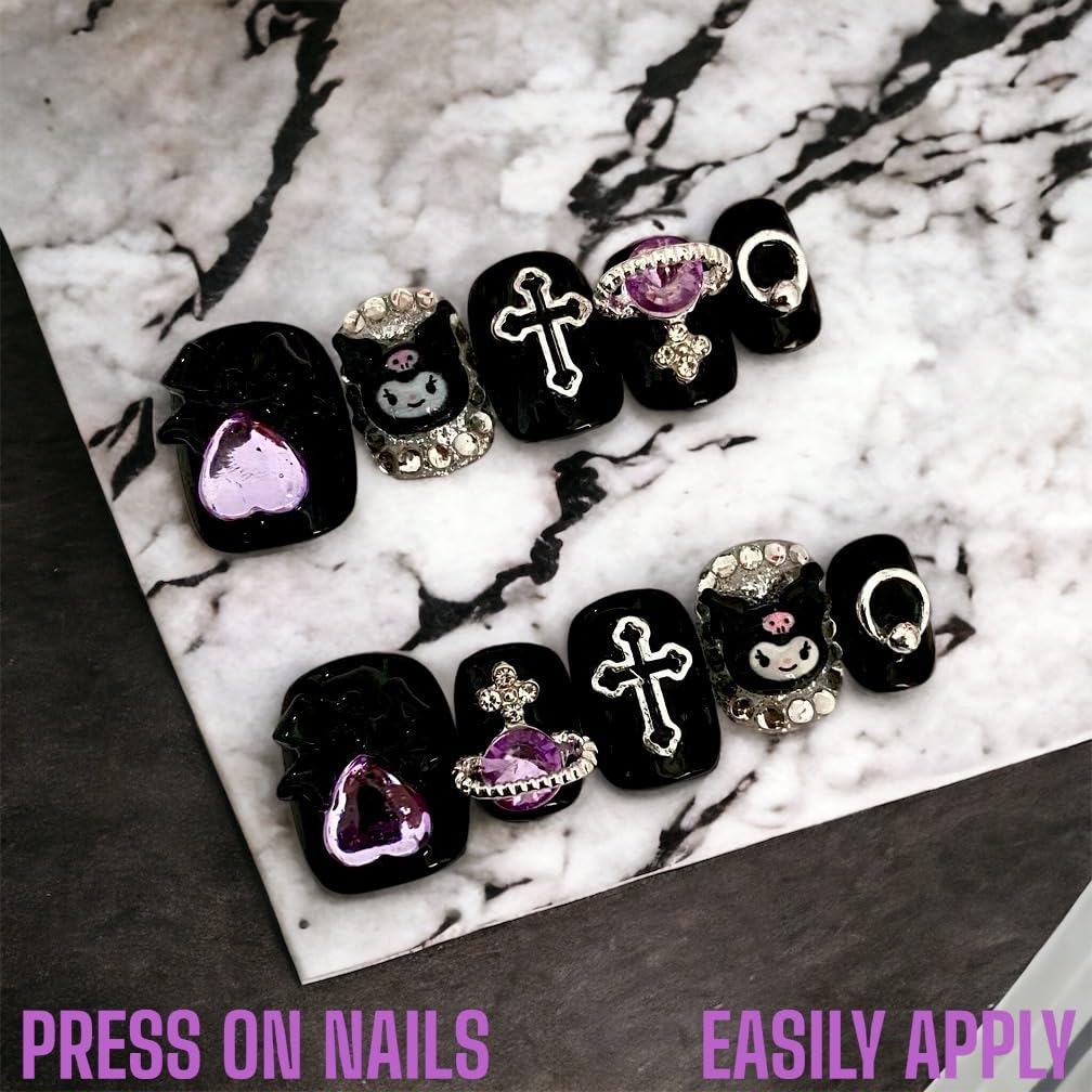 Anime Press on Nails Kawaii Press on Nails Kuromi Press on Nails Pochacco Press on Nails Anime 3D Nail Decal Anime Press on Nails Nana (Kuro)