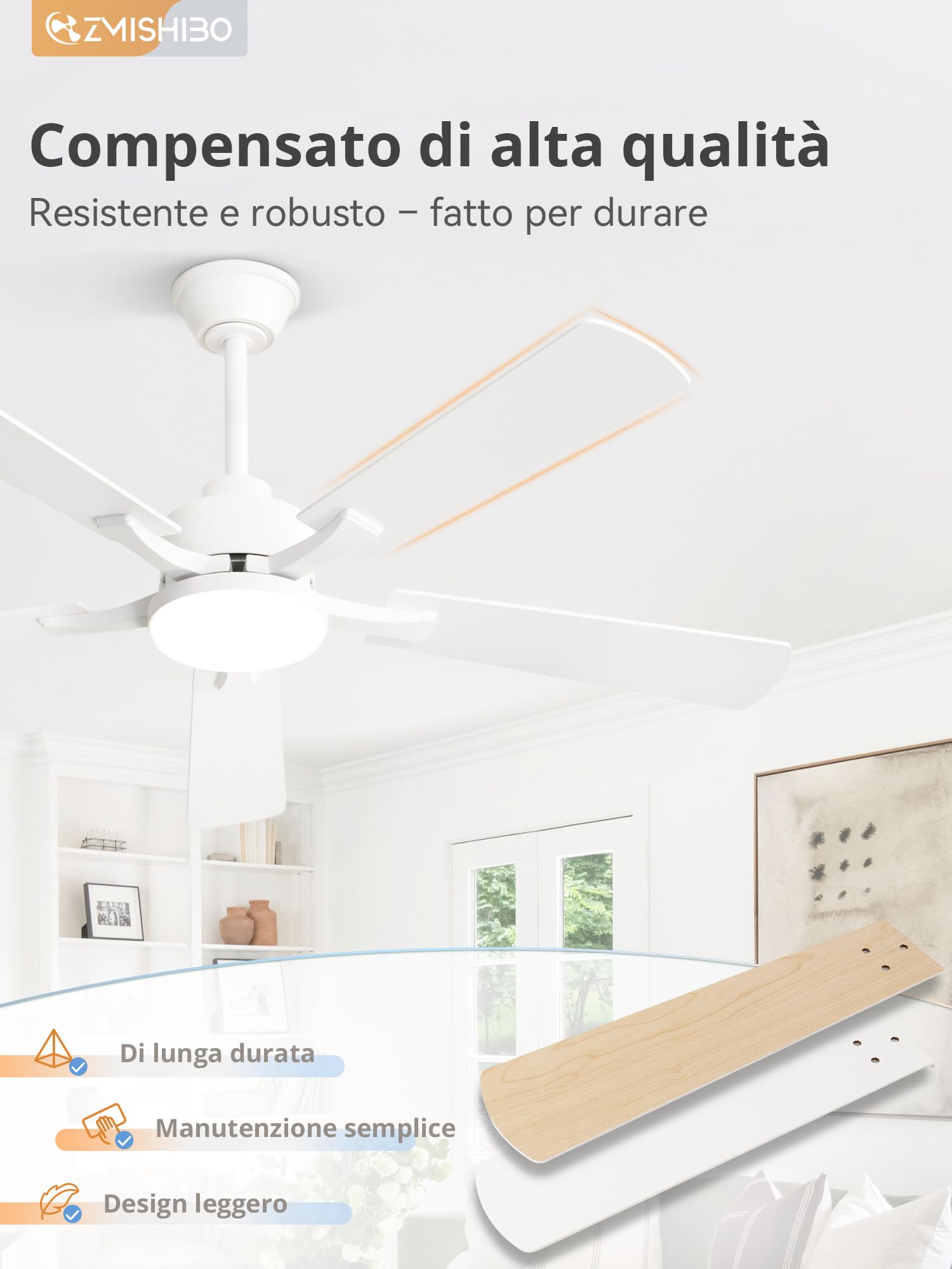 ZMISHIBO Ventilatore da Soffitto con Luce,132 cm Silenzioso con Telecomando e App,Motore DC Reversibile,Lampada da Soffitto con Ventilatore per Camera da Letto e Soggiorno