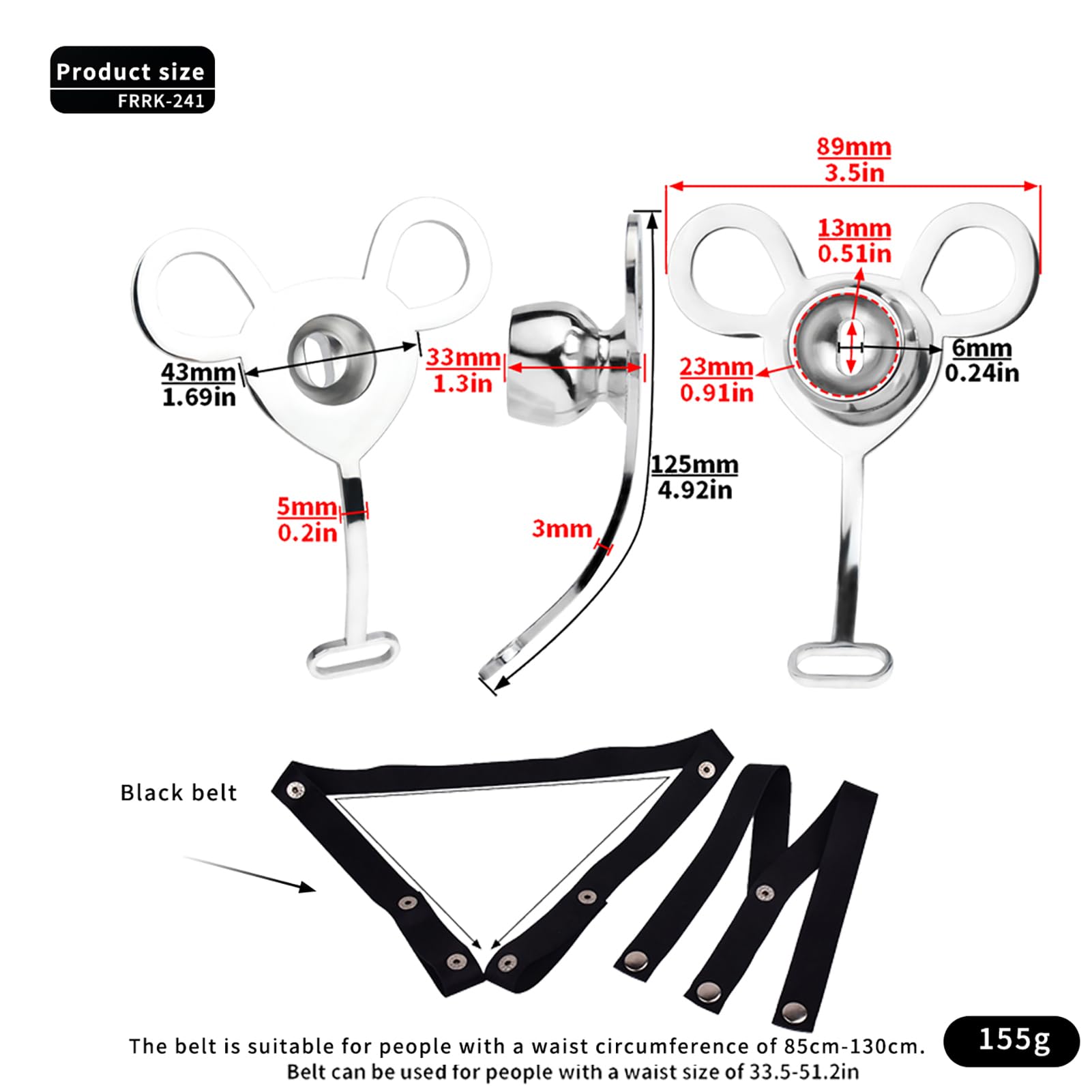 Cage à pénis négative plate avec ceinture réglable, Cage de chasteté en acier inoxydable pour hommes, conception verrouillable, siège sûr, bondage à 3 voies ventilé Sissy Sex Toys (Black)