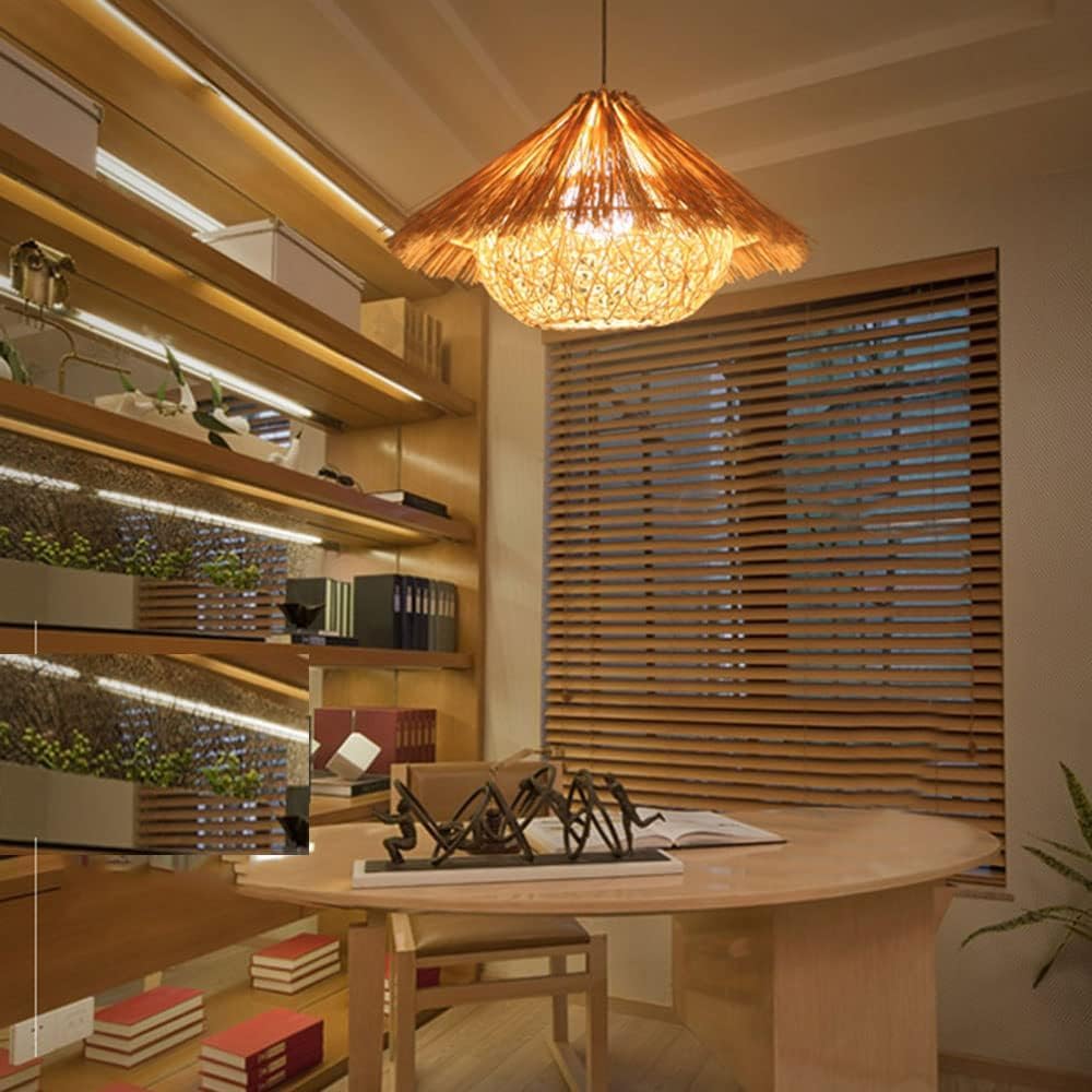 Lampada a Sospensione a Forma di Nido d'uccello in Vimini Beige, Confezione da 1, Realizzata a Mano in Vimini Intrecciato, Stile costiero, Lanterna Cava da soffitto, lampadario per Sala da Pranzo (ma
