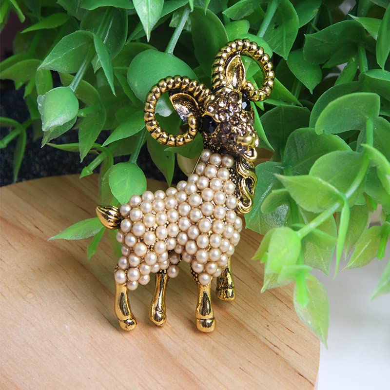 Image of Opexicos 2Pcs Fashion Alloy Pearl Goat Brooch Cute Animal Brooches Clothing Accessories Children's Holiday Gift