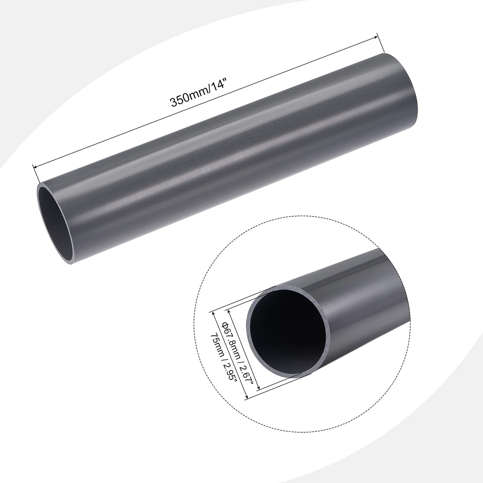 TOP-VIGOR Tubo rotondo rigido PVC 75 mm diametro esterno 67,8 mm diametro interno 0,35 m per decorazioni acquari