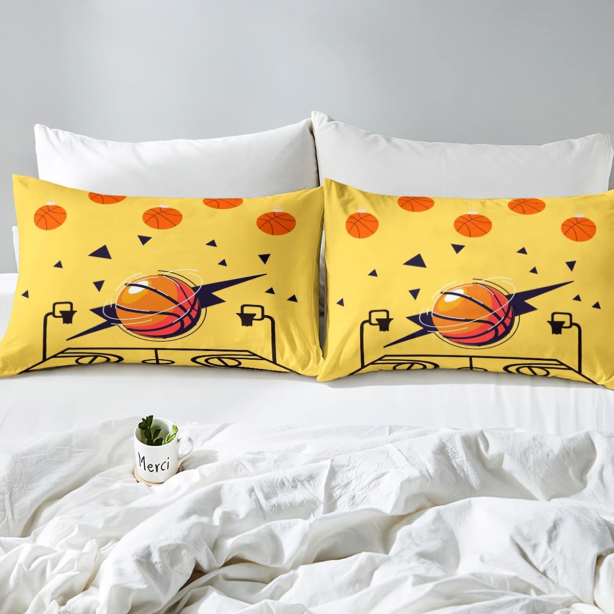 Set Biancheria Da Letto Basket Per Bambini, Piumone 135x200 Cm E Federa, Materiale Microfibra Traspirante