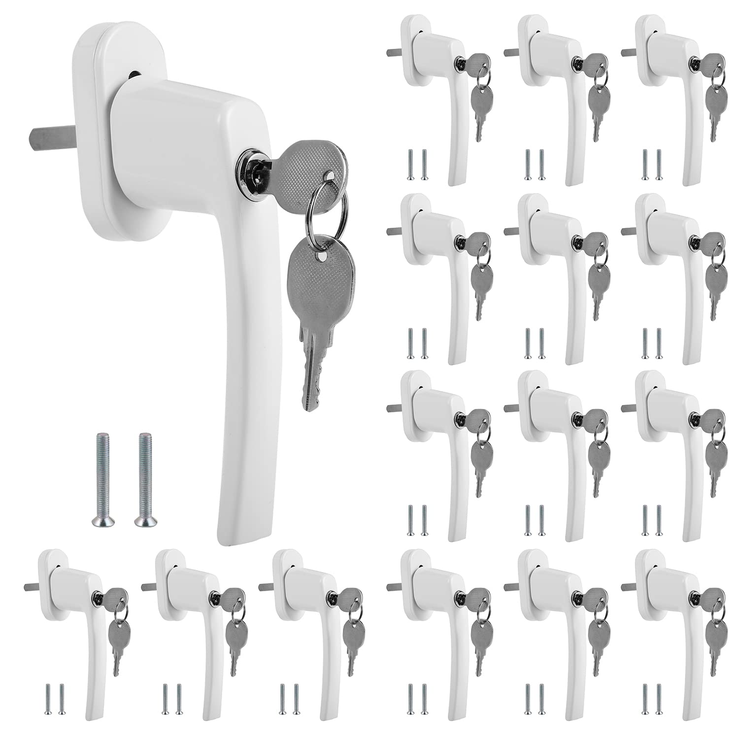 Sonnewelt Lot de 16 poignées de fenêtre verrouillables, sécurité enfant, poignées de fenêtre en aluminium avec serrure, serrure de fenêtre blanche, poignées de fenêtre verrouillables en position
