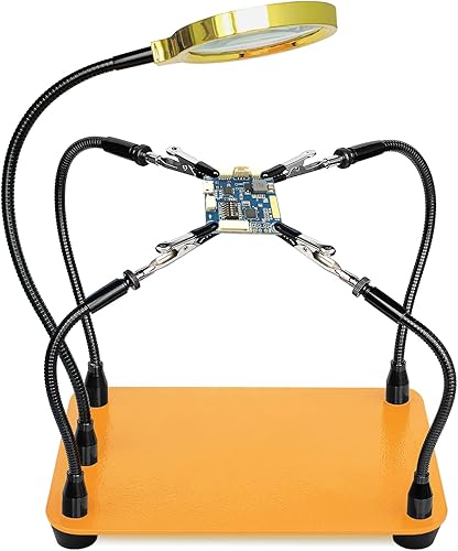 KLSKKJ Estación de soldadura de manos de ayuda con lupa 6X de 31.5 in, 4 brazos flexibles, lupa de manos de ayuda y herramienta de soldadura de