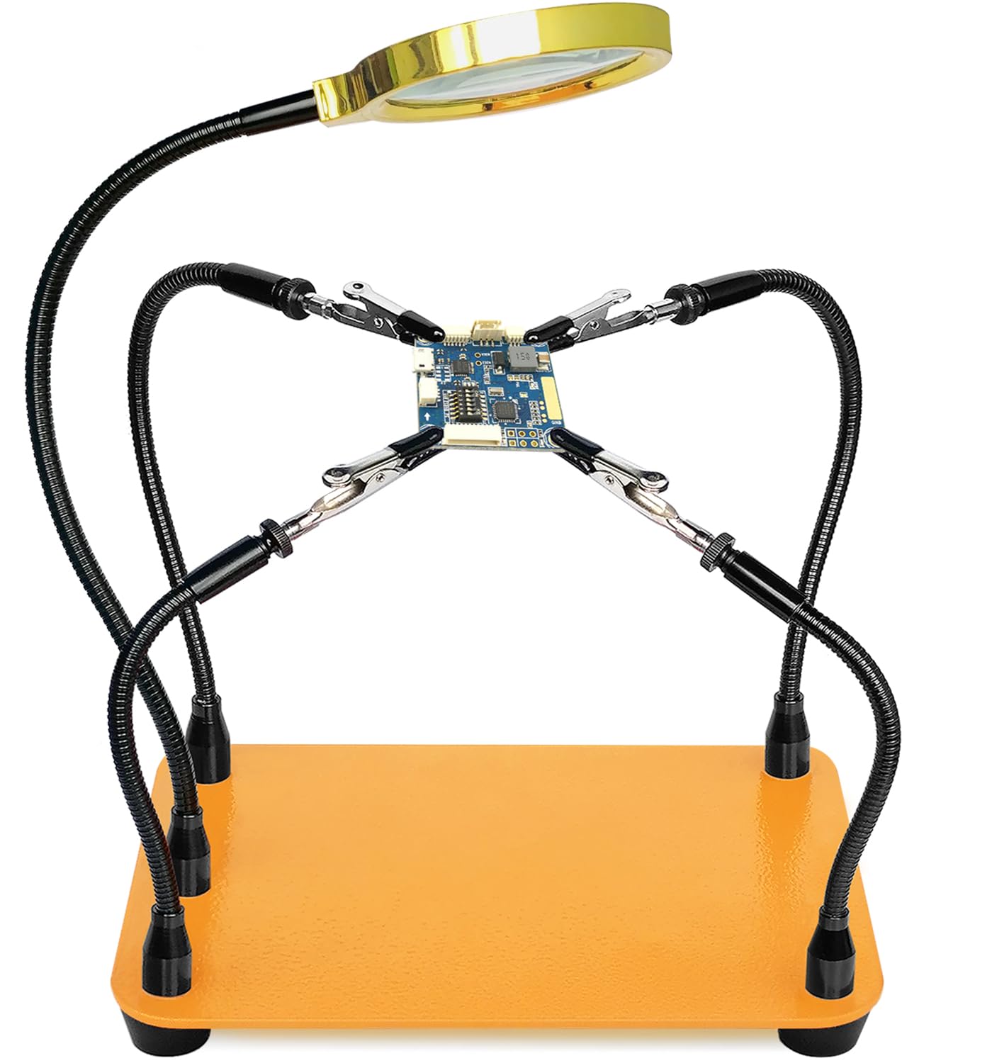 Helping Hands Soldering Station with 6X Magnifying Glass, 4 Flexible Arms, 360° Rotatable Alligator Clips, Heavy Duty Steel Base, 5 Included Components