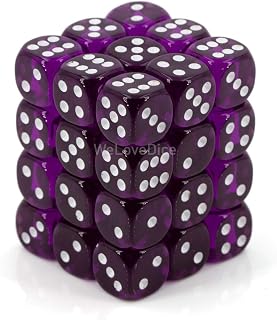 Dice D6 Sets: Purple with White Translucent - 12Mm Six Sided Die (36) Block of Dice