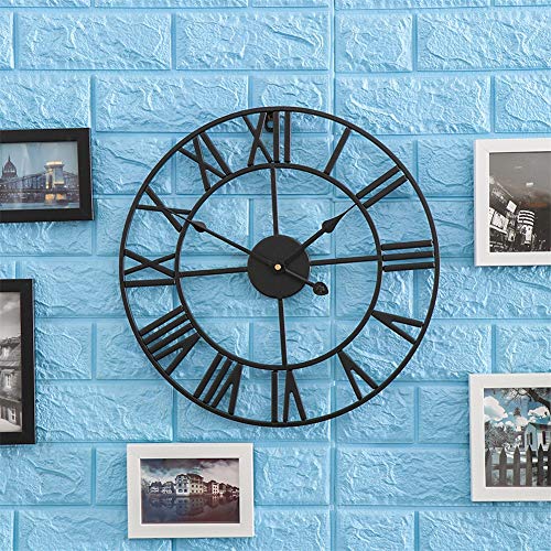 FOOSKOO Desk Clock Wanduhr Wall Clocks 50CM römischen Ziffern Nordic Stil Retro Big Startseite Uhren Kreative Schmiedeeisen Design Hängende Uhr-Dekoration for Living Room Hotel Stille Schwarz Cover