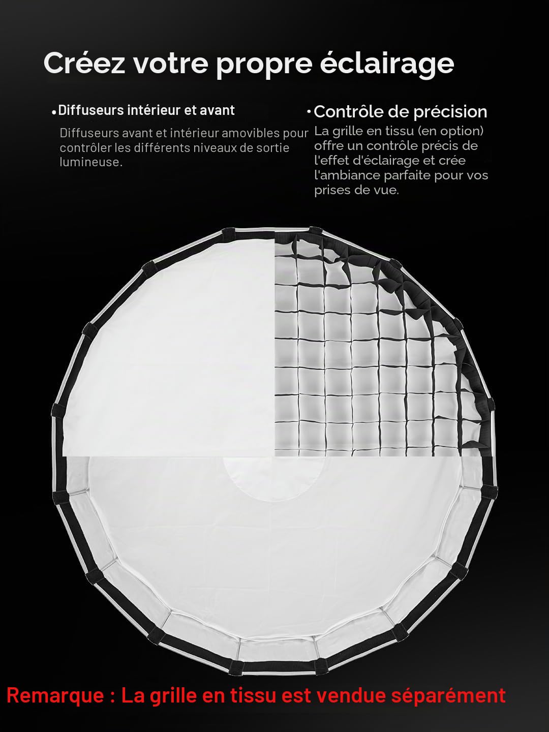 Godox Godox S120T Boîte à lumière parapluie à dégagement rapide 120 cm Support Bowens avec diffuseurs avant et intérieurs amovibles pour photographie, streaming en direct et voyage