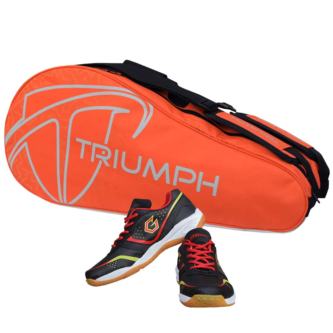 Gowin Badminton Shoe Smash Black Size-6 with Triumph Badminton Bag 303 Orange/Grey-picture-18