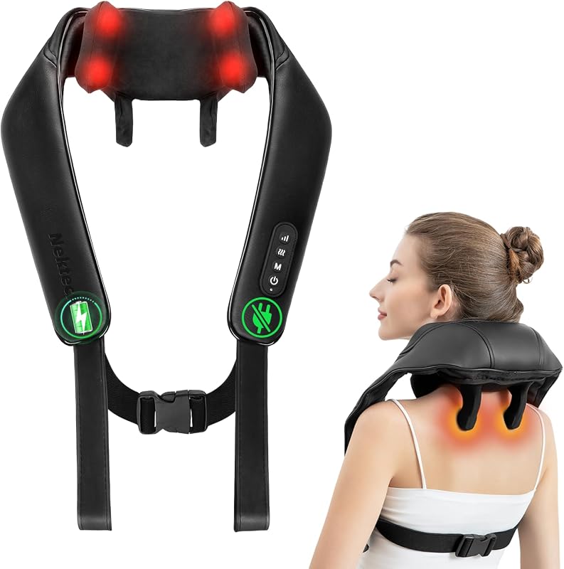 Masajeador de cuello 6D con calor, masajeador de cuello Shiatsu para aliviar el dolor | 2026 actualizado, alivio del dolor de tejido profundo, relajación de hombros y espalda, portátil para oficina en casa, inalámbrico