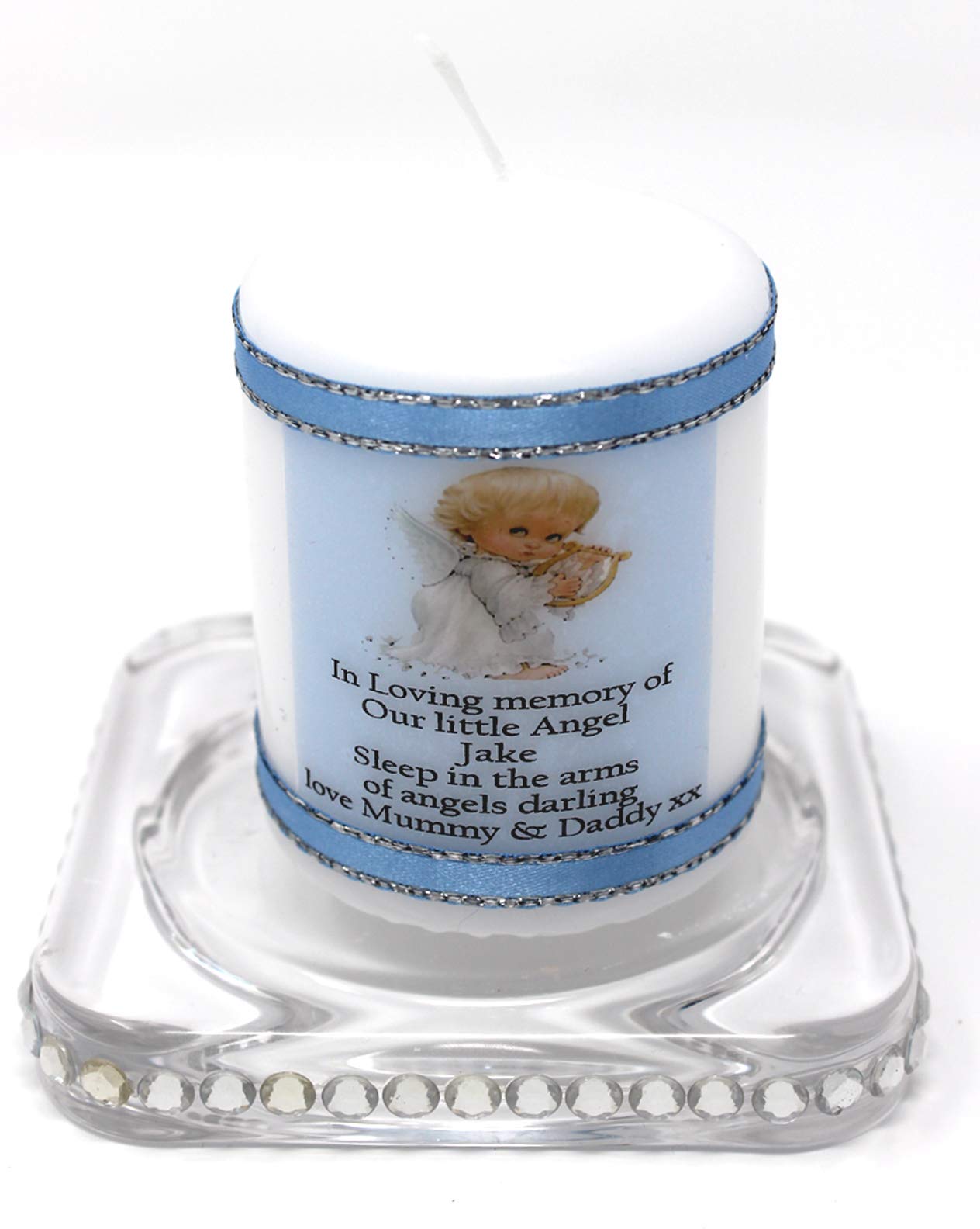 Cellini Candles Men's Blue Baby Boy Angel Memorial Candle Personalised Remembrance Or Sympathy
