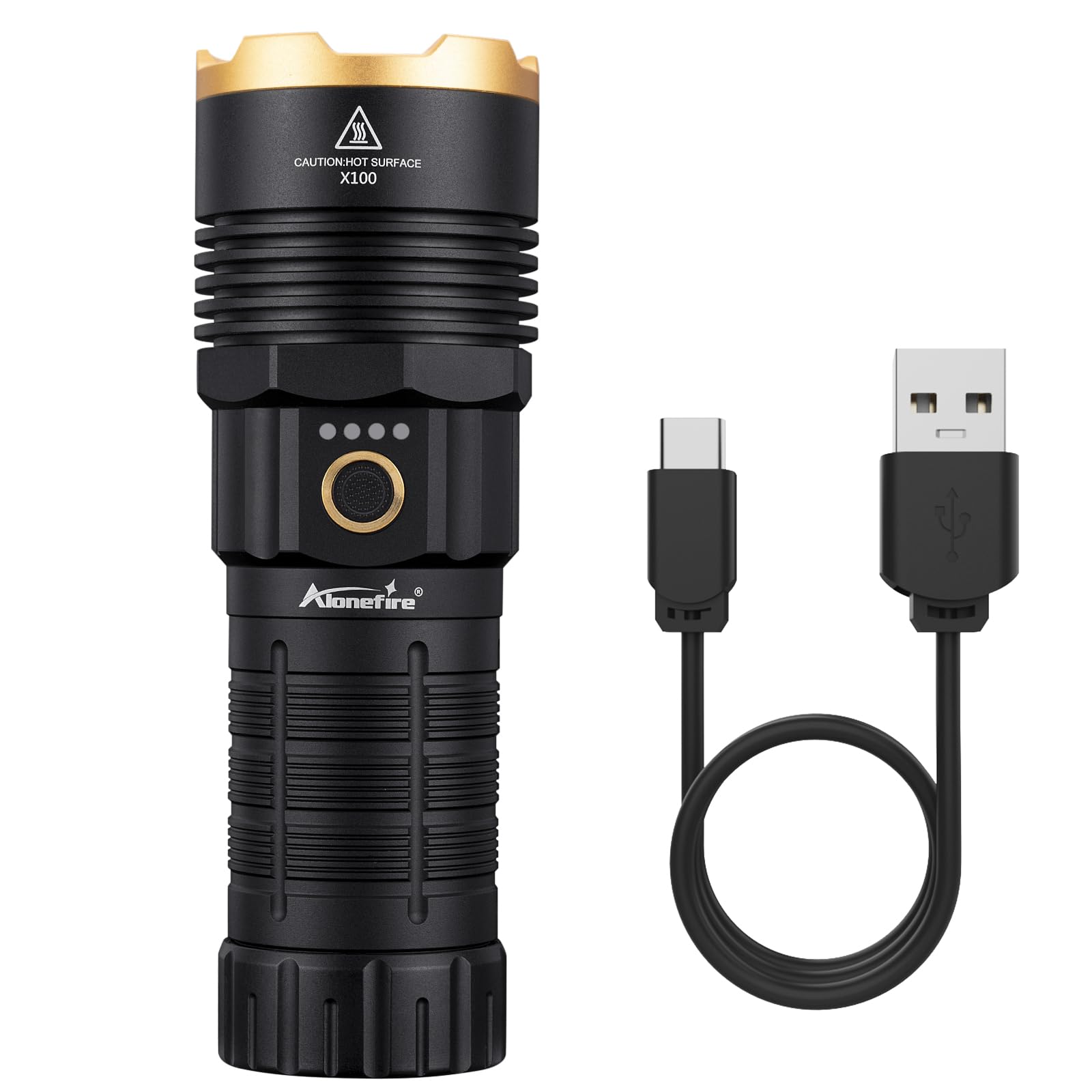 Alonefire X100 Lampe Torche LED Ultra Puissante 2050 Lumens USB C Rechargeable 5 modes Réglables étanche avec Charge Inversée et Batterie pour Camping, Randonnées Maison