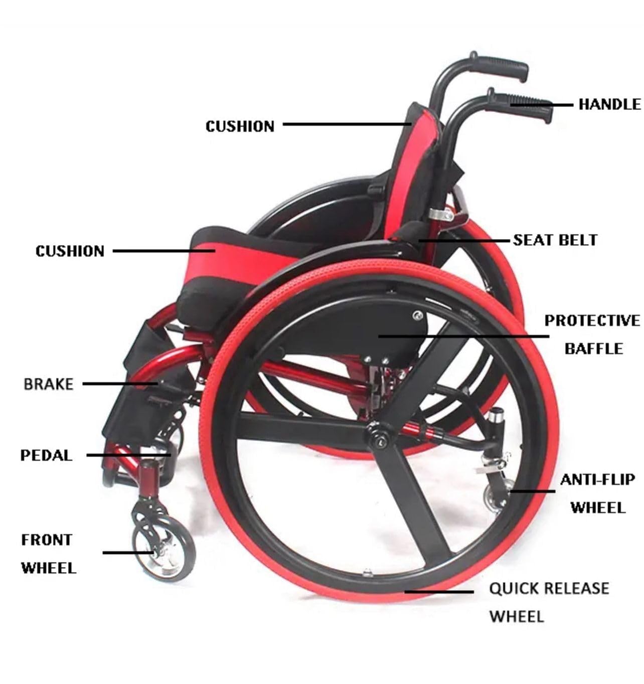 Silla de ruedas de rendimiento deportivo, manual, plegable, de aluminio, ultraligera, 13 kg, autopropulsada, 44 cm de ancho del asiento