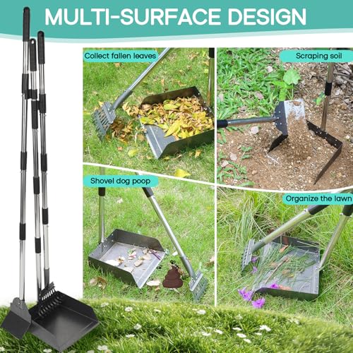 Bamda Hundekotschaufel, Dog Poop Scooper für Hundekot mit Verstellbarem Langem Griff, Kotschaufel aus Metall für Groß, mittel, klein Hunde, Sammle Kot, Reinige gefallene Blätter und Sedimente-2er Pack