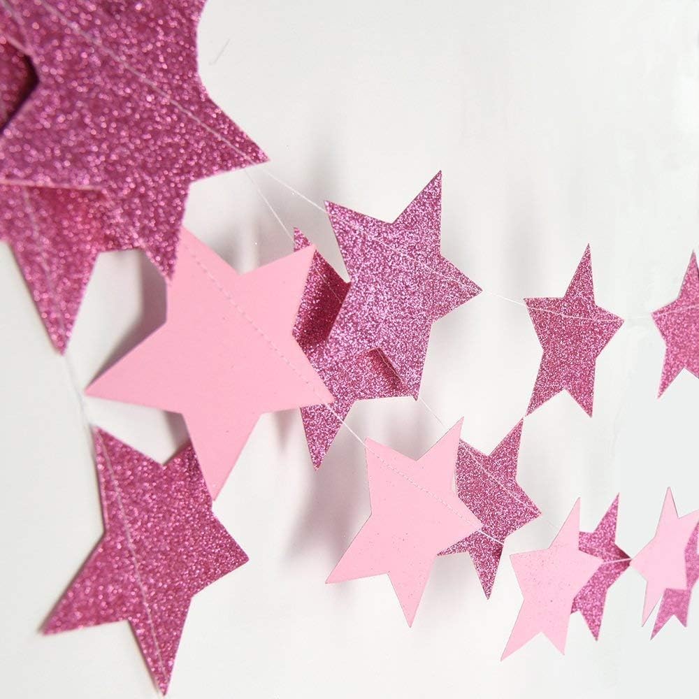 Skoye 2-Pack,Pink Star Garland, Pink Christmas Galaxy Banner, Twinkle Twinkle Little Star Garland Christmas Garland, Christmas Decor, Pink Baby Shower (Pink)