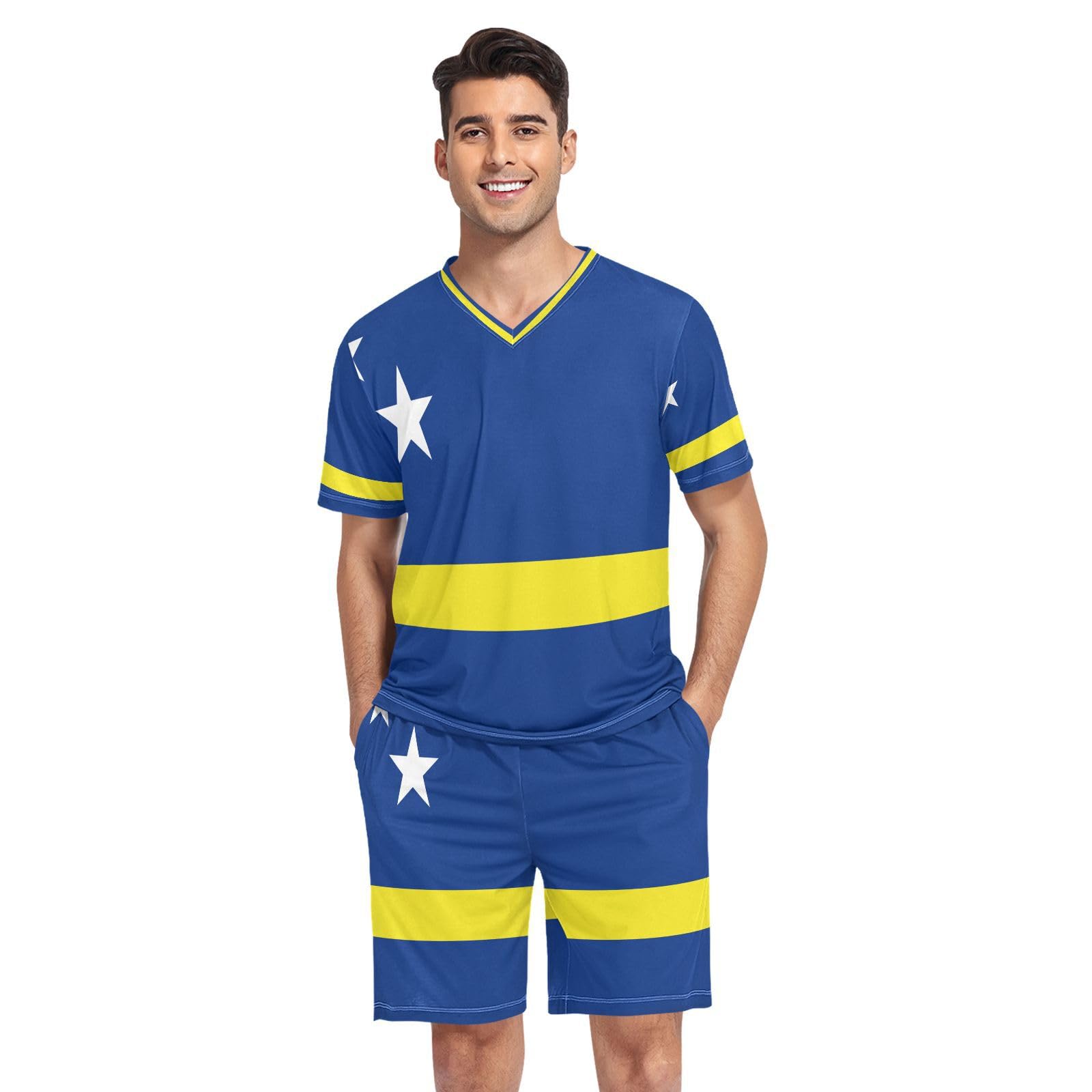 Camisas de pijama para hombre con estampado de bandera de Curazao manga corta 8
