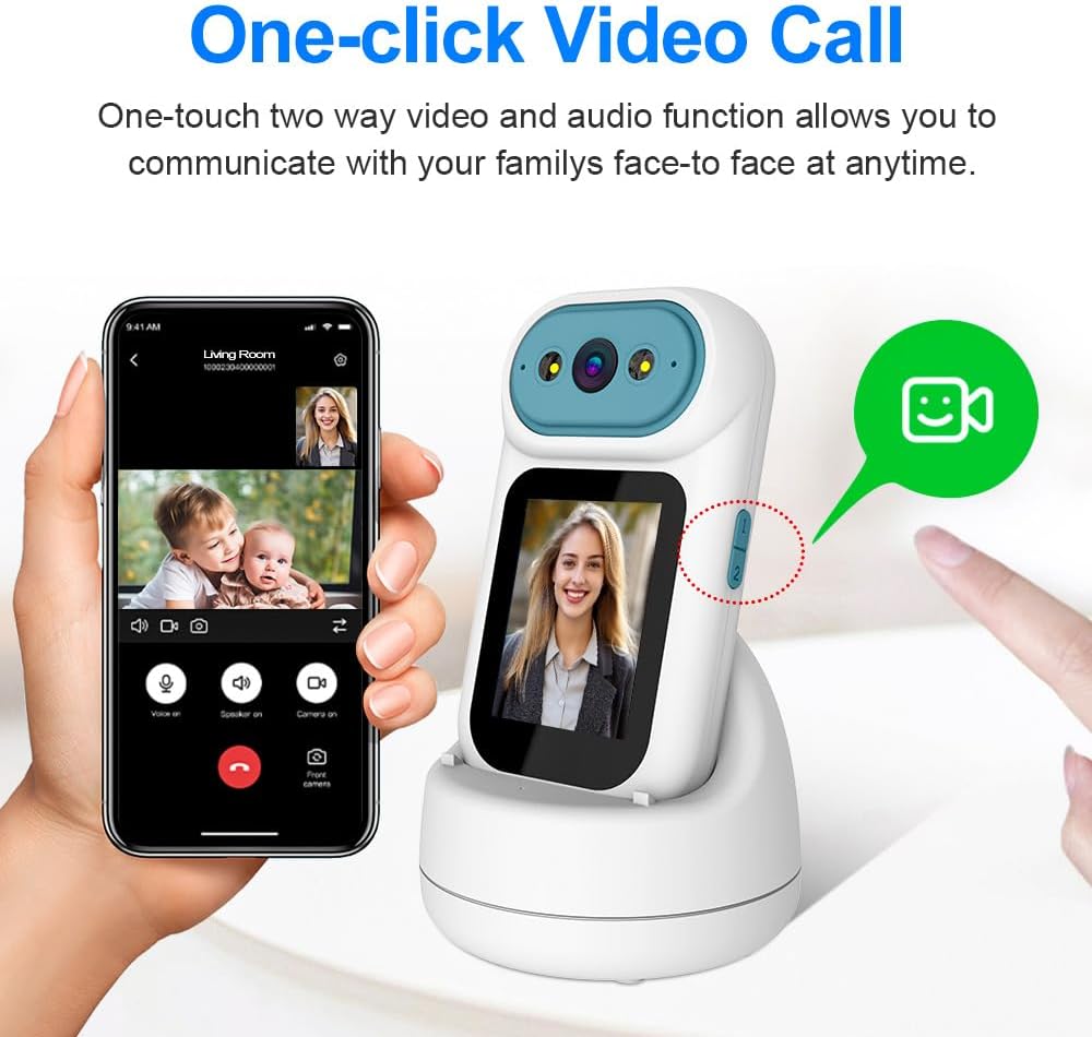 Video Calling Handheld Security Camera Indoor,Nanny Camera Baby Camera Pet Camera,2-Way Video Call 350°Pan Cameras for Home Security,Move Tracking,Alarm Push 1080P 2.8inch Screen,Night Vision