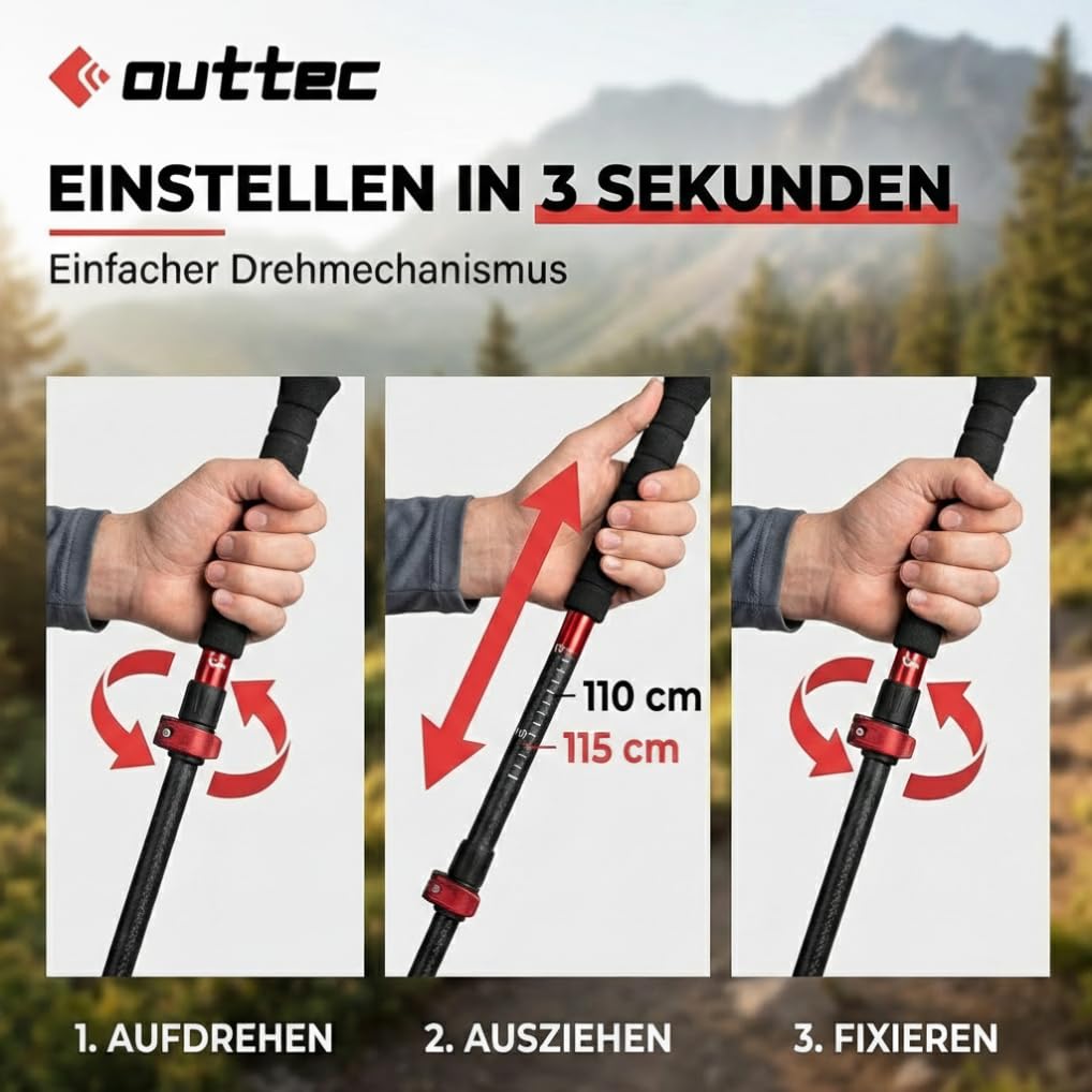 Bastoni da Trekking, Bastoni per Nordic Walking - 65-135 cm - Bastoni da Trekking Ultra-leggeri per Donne e Uomini - Per Escursionismo, Trekking - Anti-shock, Telescopici