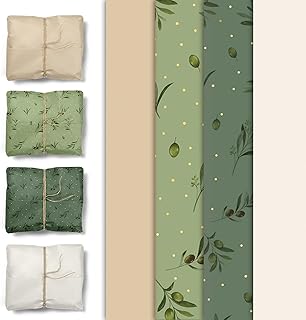 Aobkiat 24PCS Christmas Green Brown Gift Wrapping Paper for Family Friends Present Packaging,20 x 15 Inch Olive Leaf Themed Tissue Paper for Green Boho Wedding Decorations,Birthday Party,DIY Craft