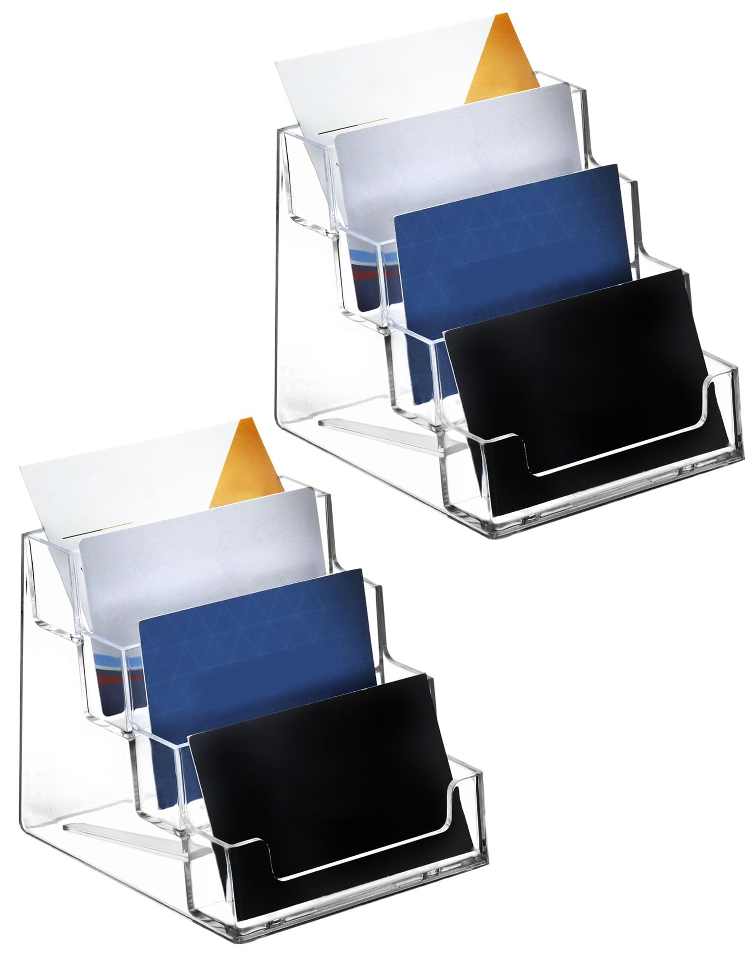 Tkxjry Porte-Cartes De Visite Acrylique 2 Compartiments – Support Transparent Double Face, Organisateur Bureau & Comptoir, Design Moderne 150x88 Mm