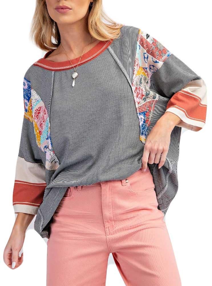 Easel Mix N Match Stripe T-Shirt 2XL US Black