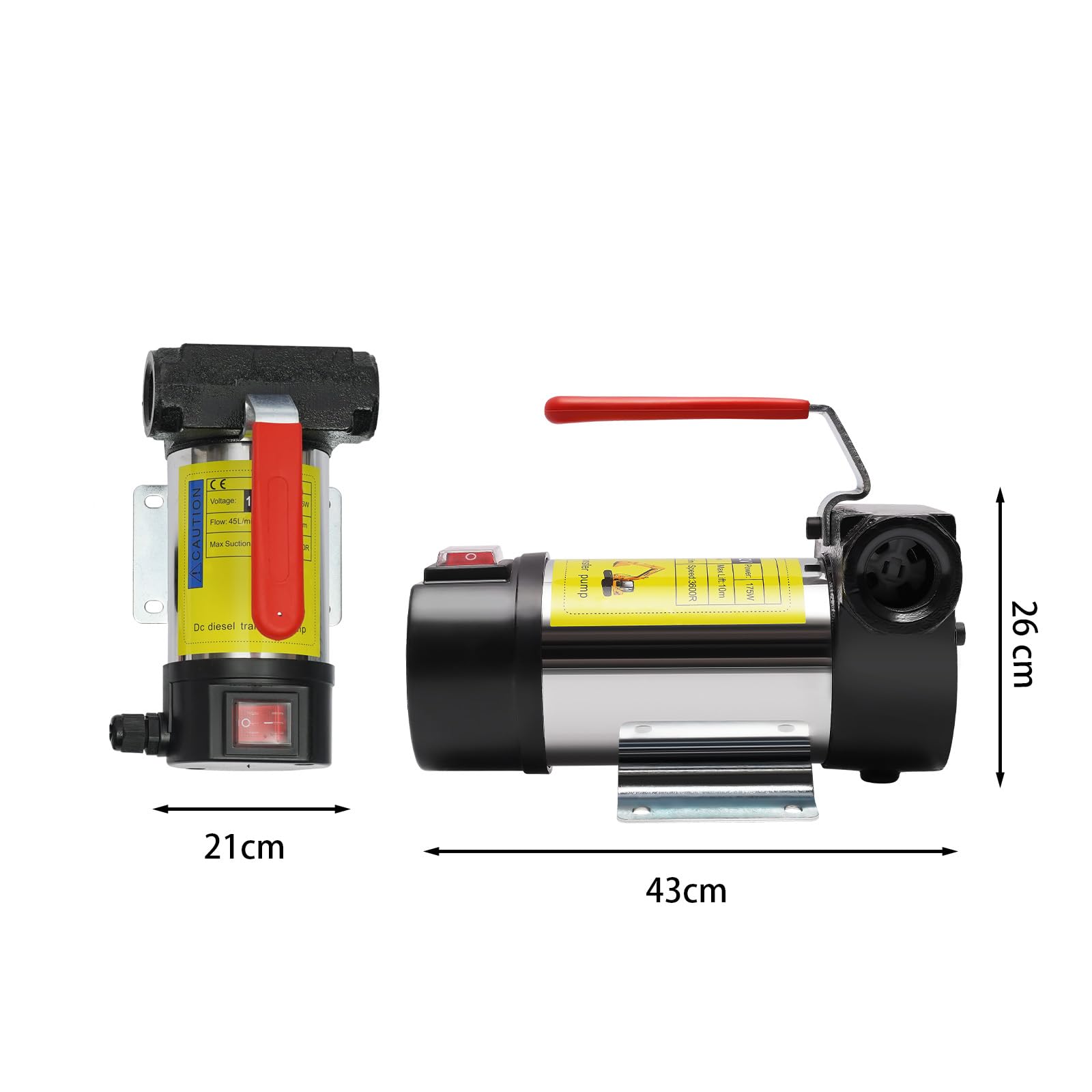 Pompa diesel, 12 V DC 45 l/min, autoadescante, 175 W, pompa diesel biologica, pompa ad olio autoadescante, con ugello del carburante, tubo di scarico da 4 m, per veicoli pesanti, camion