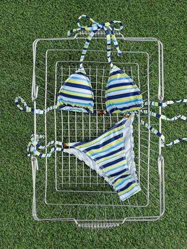 Image of Tainehs Women's Sexy Halter Thong Bikini Tie Two Sides Bottom Color Block SwimsuitsTriangle Bathing Suit
