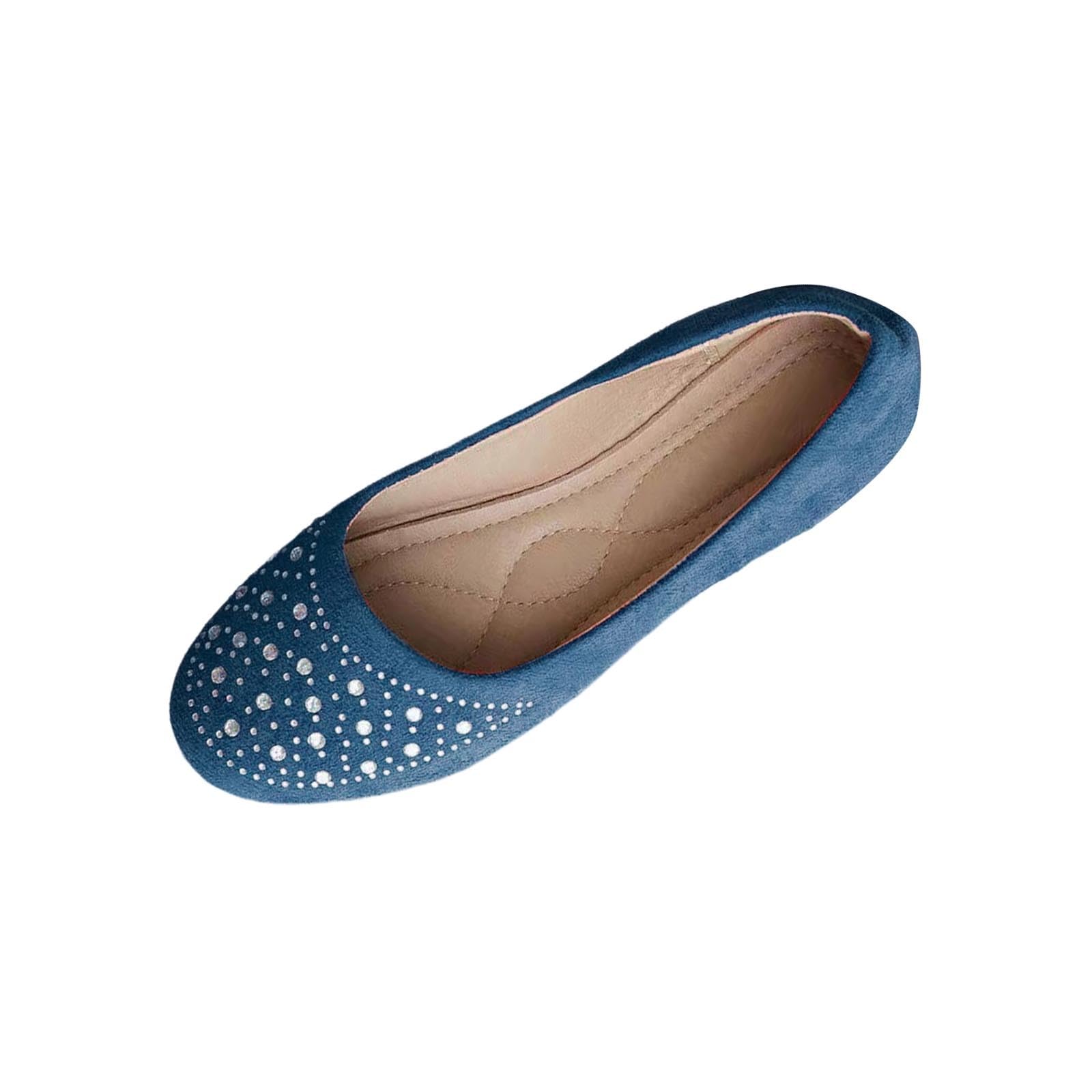 Women Rhinestone Round Toe Flats Soft Comfortable Arch Support Flats Memory Foam Insole Cushion Slip On Ballet Shoes — view 9