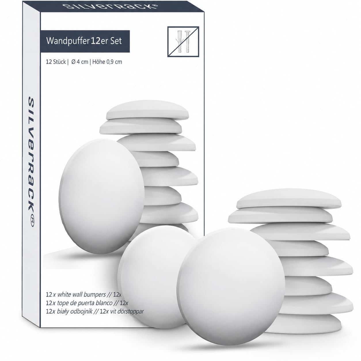 SilverRack® Türstopper Wand selbstklebend Weiß [12 Stück] - Wandpuffer als perfekter Schutz für Wand und Tür - Türpuffer Wandschutz als Türstopper für Türklinken gegen Türanschlag