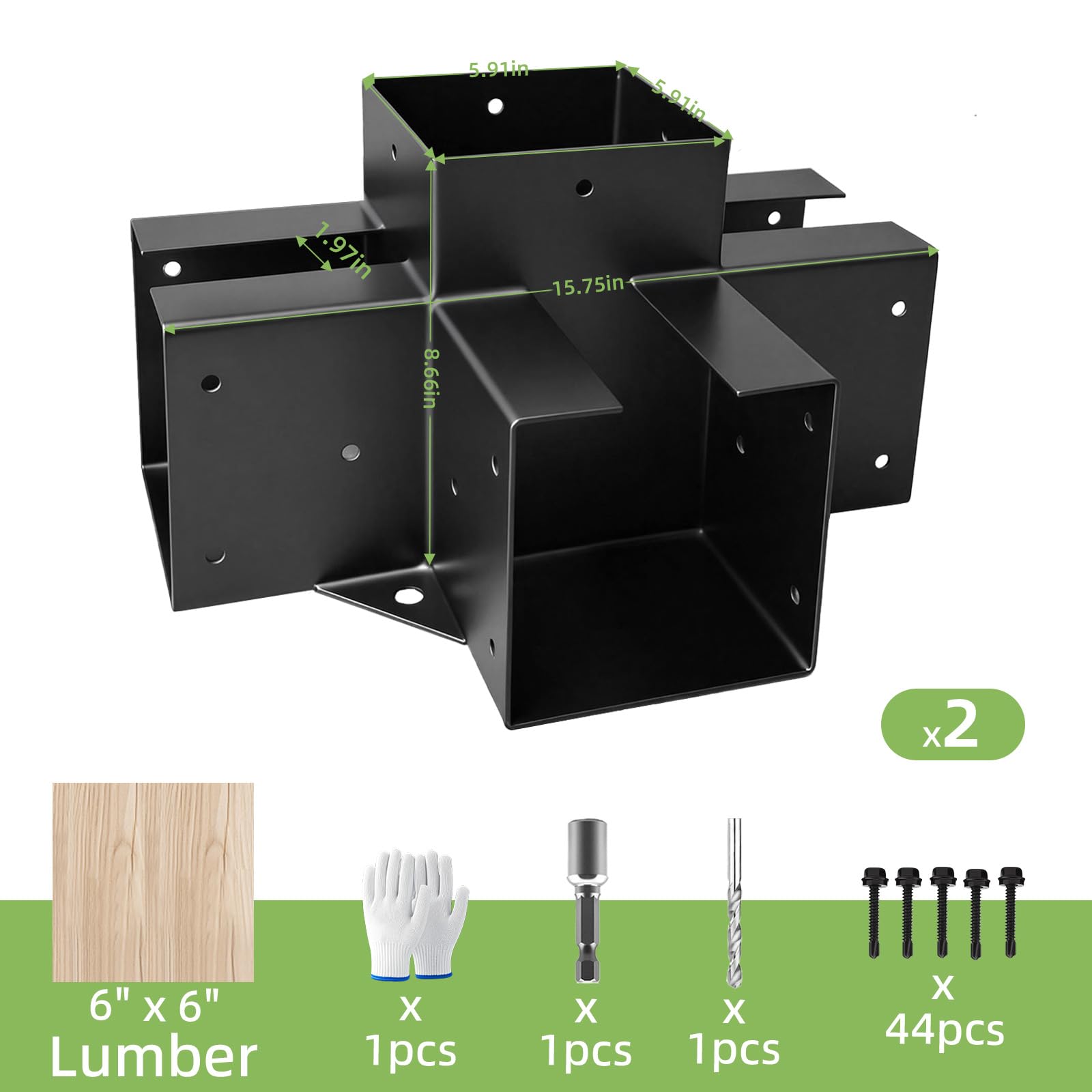 2 staffe angolari a 4 vie, kit fai da te per pergola per lavori in legno per 10,2 x 15,2 cm (effettivo: 14 x 14 cm), staffe per gazebo resistenti per padiglione, poch, capanna di tronchi