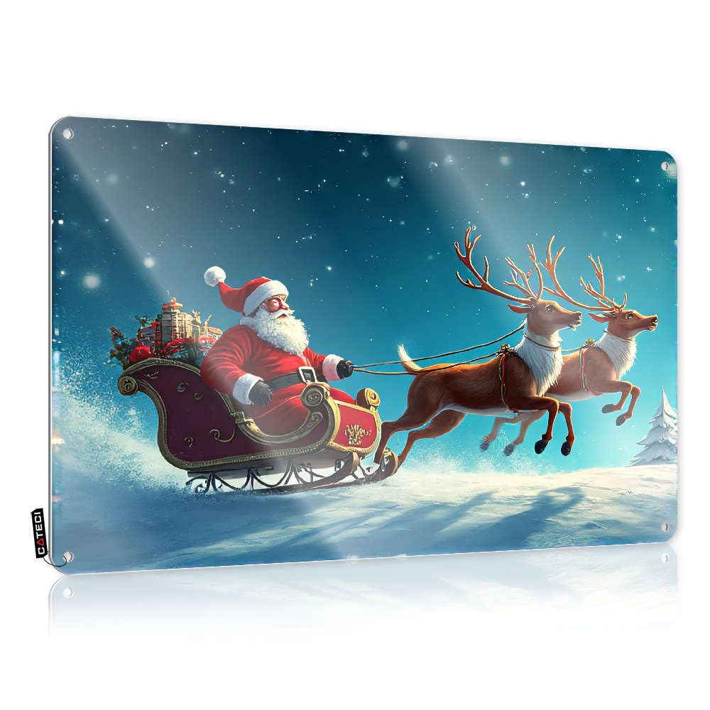 Santa Claus Flies On A Sleigh Pulled By Reindeer. Faded Decaor - Tin Wall Decor Things Hanging Wall Decor(30X40CM)