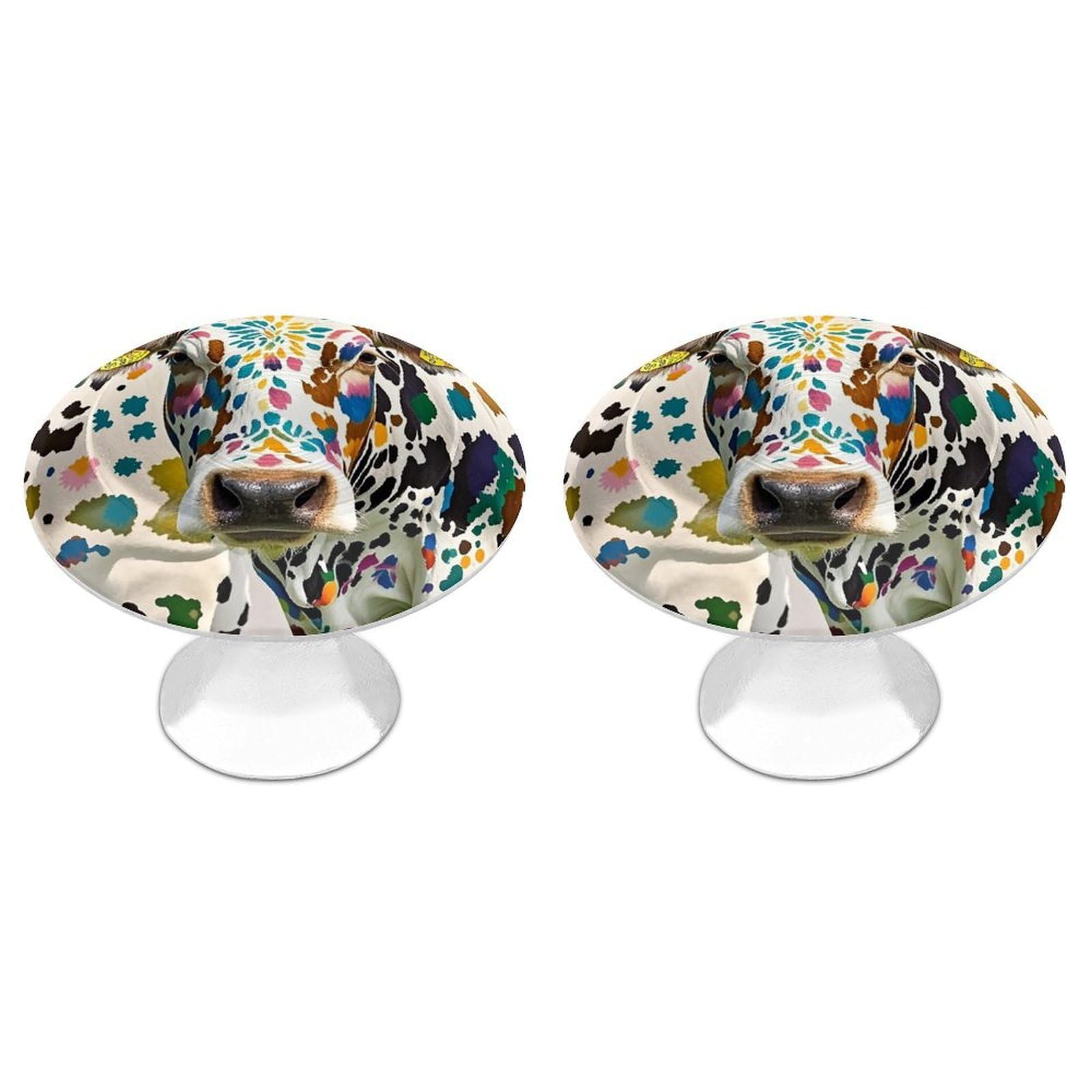 FekiLoot Round Cabinet Knob 2 Pack Kitchen Drawer Knobs Stainless Steel Round Drawer Pulls Modern Cabinet Hardware Cow Spot Drawer Hardware for Dresser Closet Door Knobs