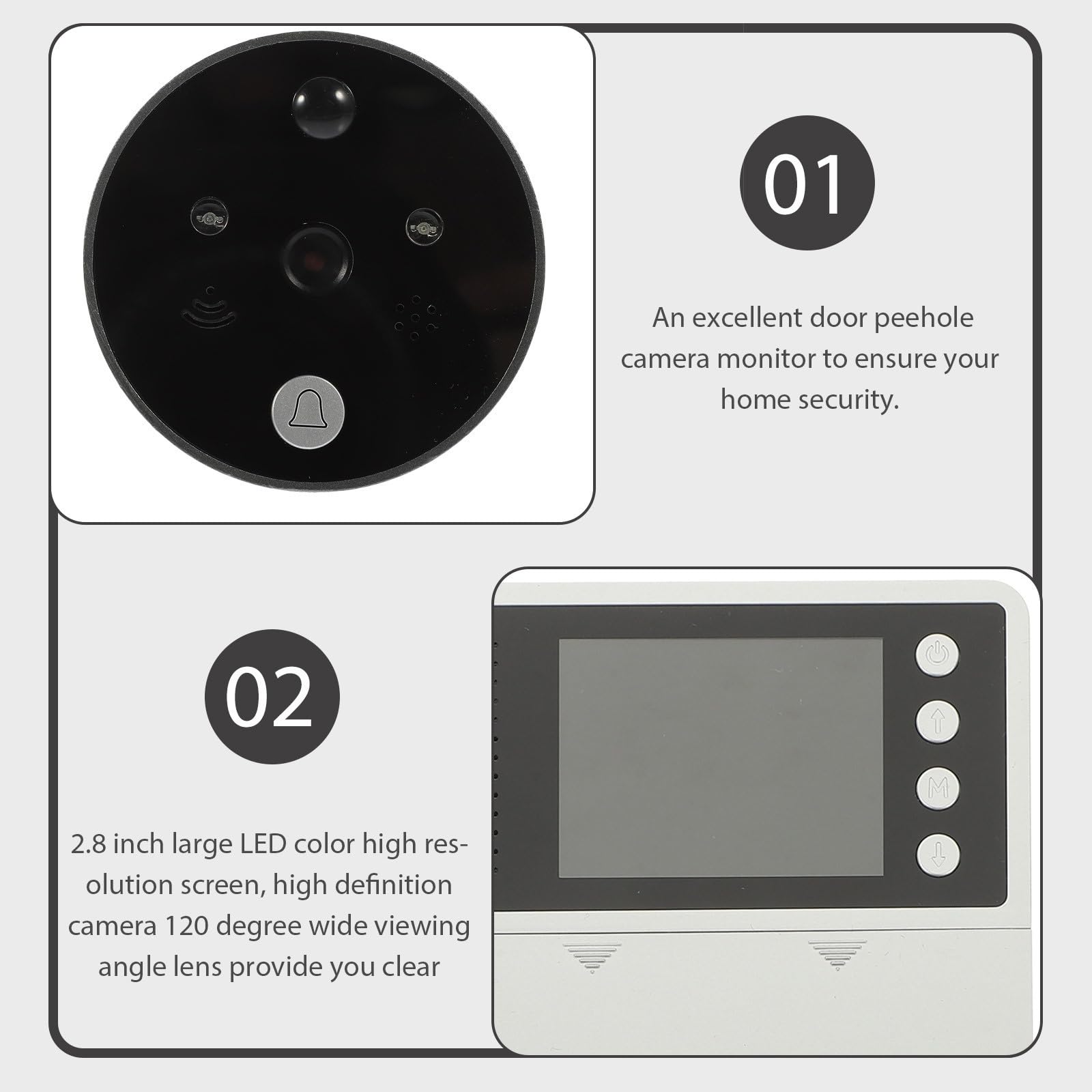 Mirilla Digital para Puerta Pantalla Lcd de 2,8 Pulgadas, Lente Gran Angular de 120 Grados y Visión Nocturna 4 Leds Ir para Seguridad Hogar