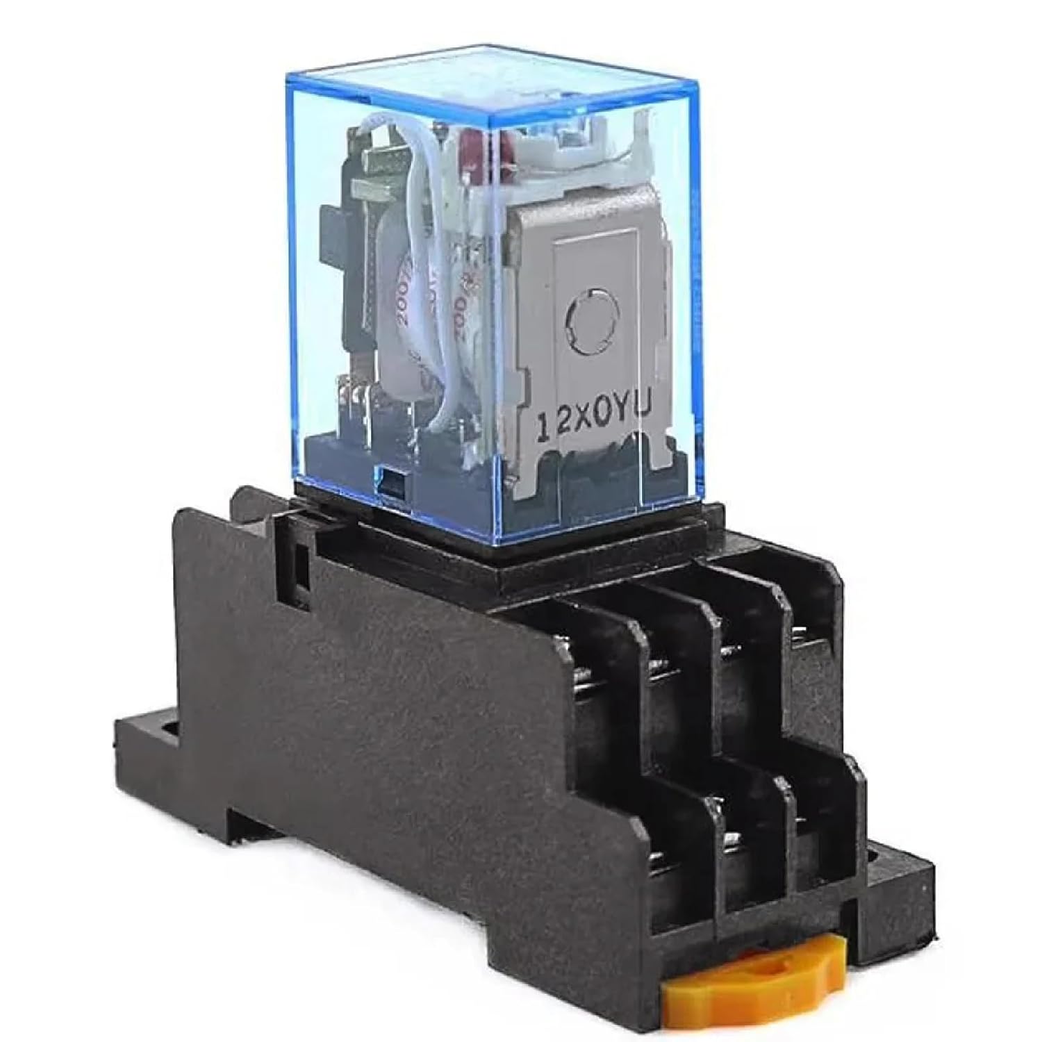 MY4 Electromagnetic Power Relay with DIN Rail Base, 14-Pin Configuration, 4NO 4NC Contacts, Mini Industrial Control Relay with Mounting Socket (48V AC)