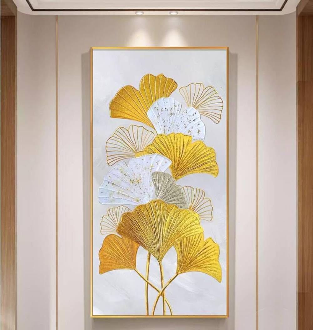 Décoration de chambre zen avec cette peinture de ginkgo faite main