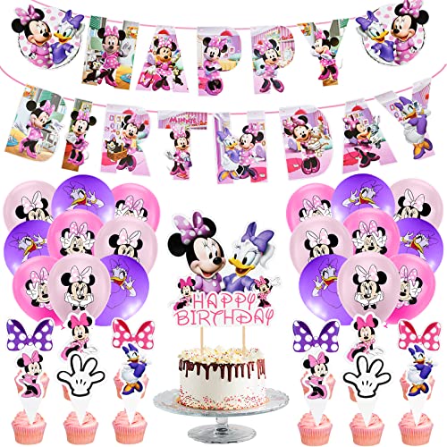 Minnie Party Supplies Décoration,44 pcs Minnie Décorations d'anniversaire,Ballons de Fête Minnie,pour Fête D'anniversaire, Décorations de Douche de Bébé