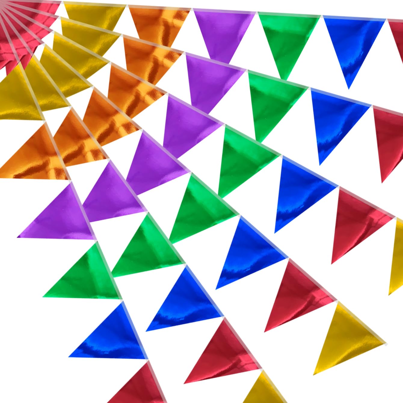 64ft Colorful Triangle Pennant Banner Flag Metallic Paper Bunting Garland for Hanging Backdrop Birthday Decorations Graduation Bachelorette Bridal Wedding Shower Valentine's Party Supplies