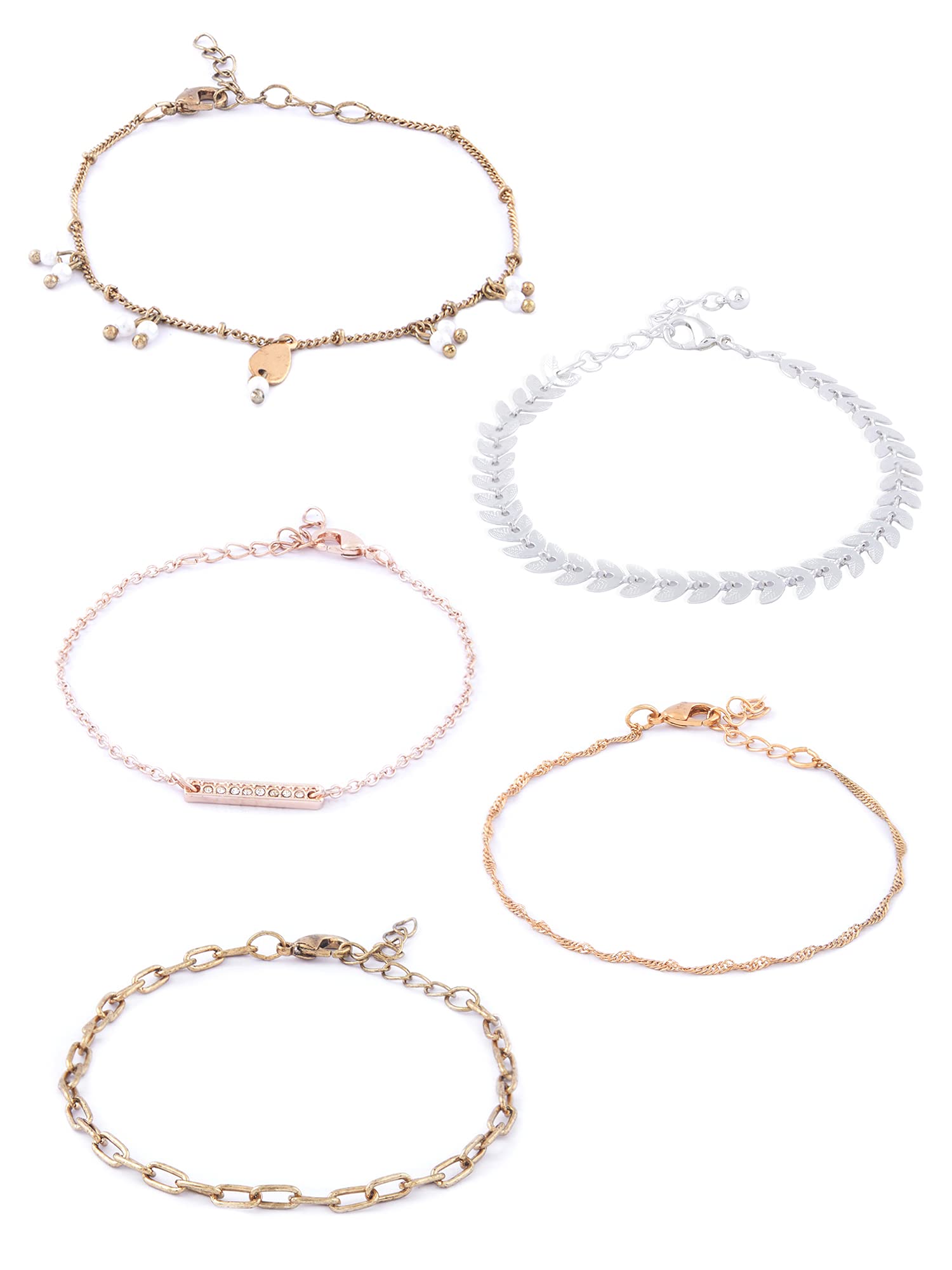 ZAVERI PEARLS Set Of 5 Gold, Rose Gold & Silver Tone Contemporary Bracelets For Women-ZPFK14931
