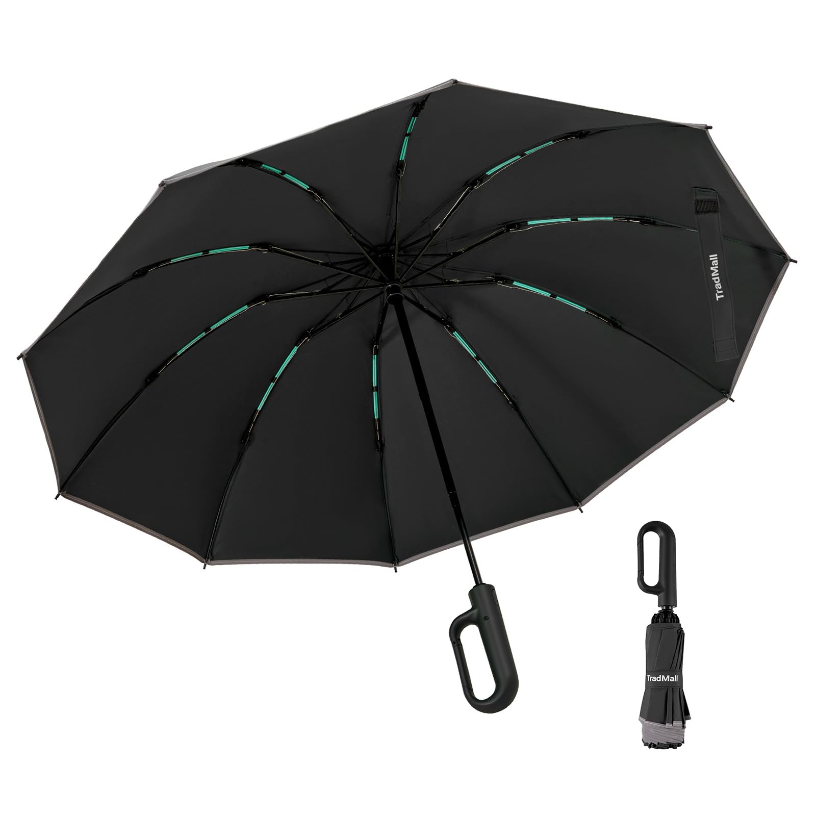 TradMall Inverted Umbrella, Windproof Travel Automatic Compact Reverse Folding Umbrellas for Rain with Reflective Stripe for Women and Men, Black