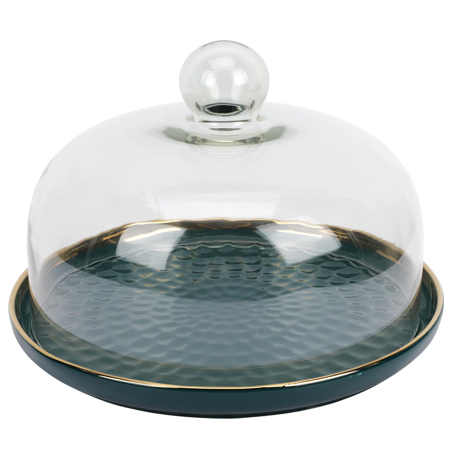 Piatto per Dolci e Torte in Ceramica Verde con Copertura in Vetro, Vassoio per Conservazione Alimenti Sicuro e Elegante per Riunioni di Famiglia