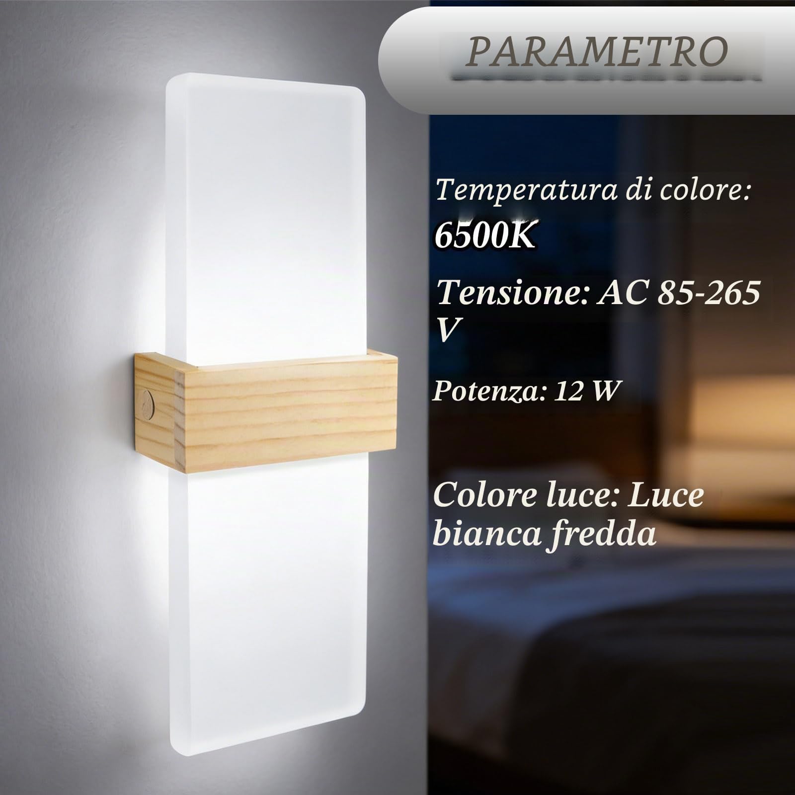 2 Pezzi Applique LED da Parete Interno 12W 6500K Acrilico Scocca in Legno | JaneYi Bianco Freddo Lampada Moderna Up & Down Illuminazione da Parete per Corridoio Scala Soggiorno Camera da Letto