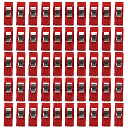 PANYTOW Sewing Craft Quilt Binding Plastic Clips Clamps Pack of 50 Clear and Red